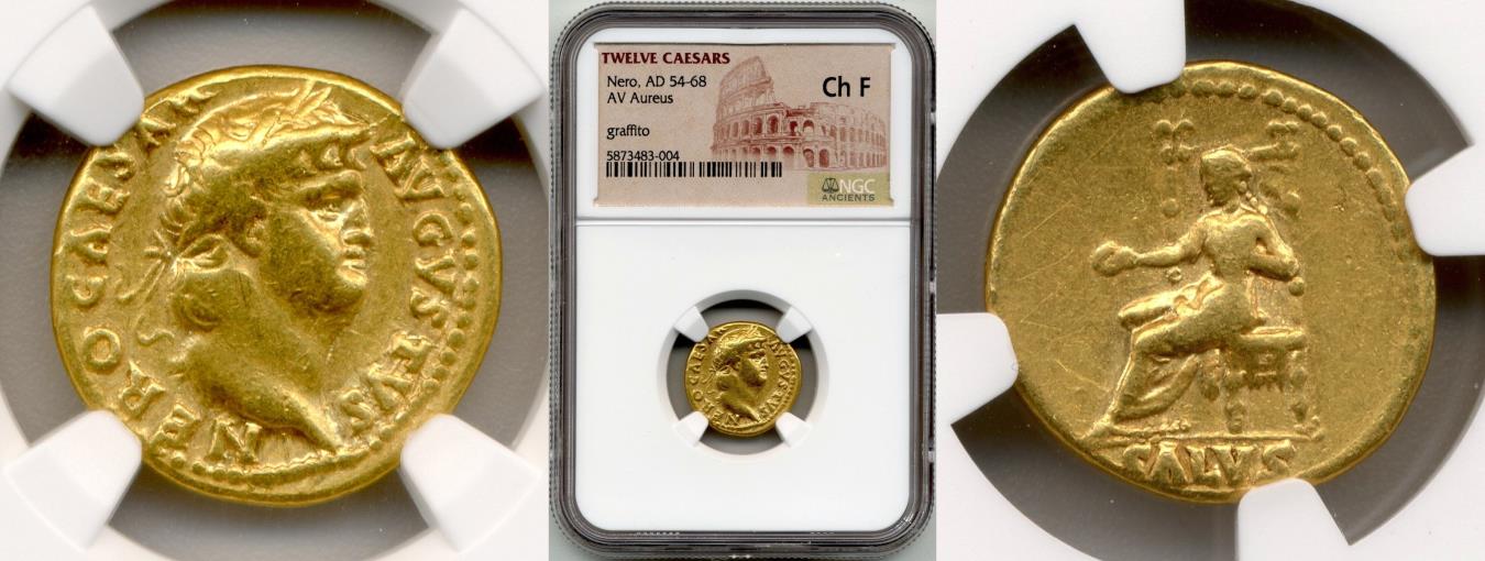 Ancient Coins - 54-68 AD Nero Gold Aureus NGC CH Fine Graffito