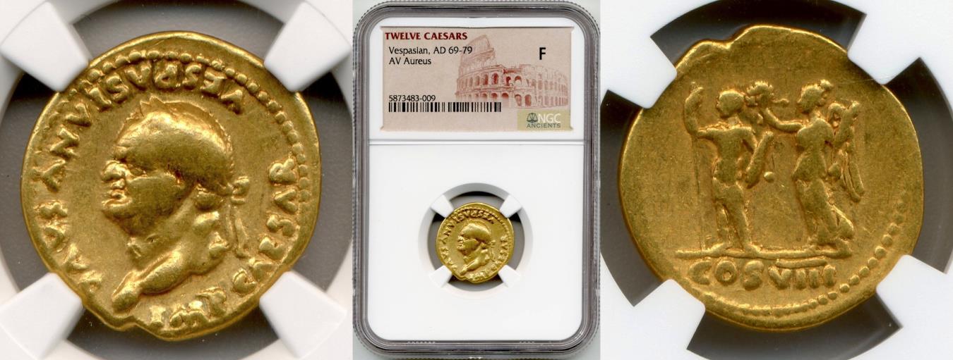 Ancient Coins - 69-79 AD Vespasian Gold Aureus NGC Fine