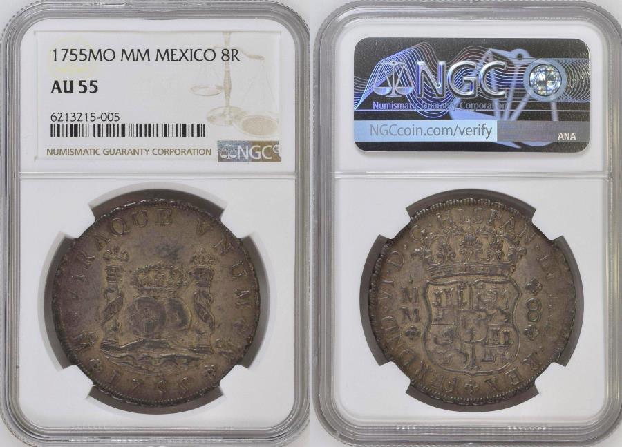 World Coins - 1755-Mo MM 8 R Calico-489 Mexico AU55 NGC