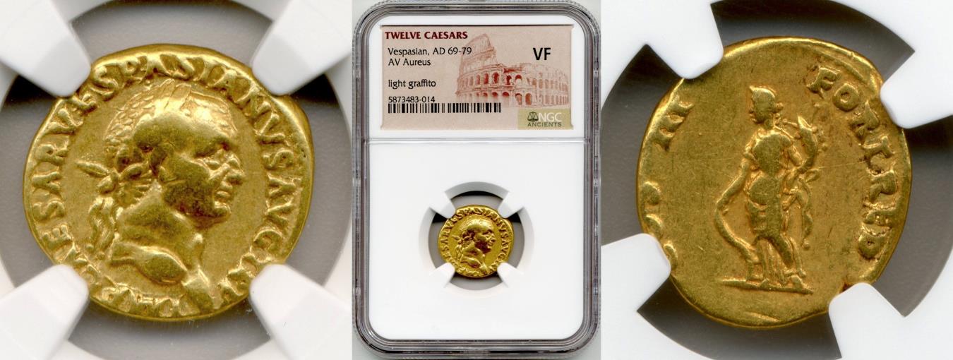 Ancient Coins - 69-79 AD Vespasian Gold Aureus NGC VF Light Graffito