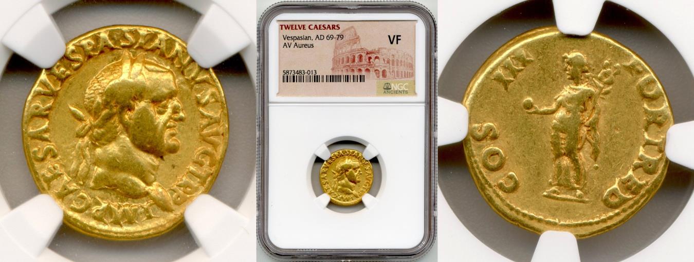 Ancient Coins - 69-79 AD Vespasian Gold Aureus NGC VF
