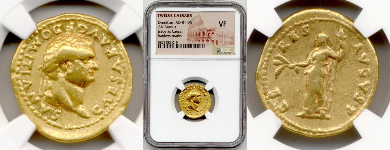 Ancient Coins - 81-96 AD Domitian Gold Aureus NGC VF Bankers Marks
