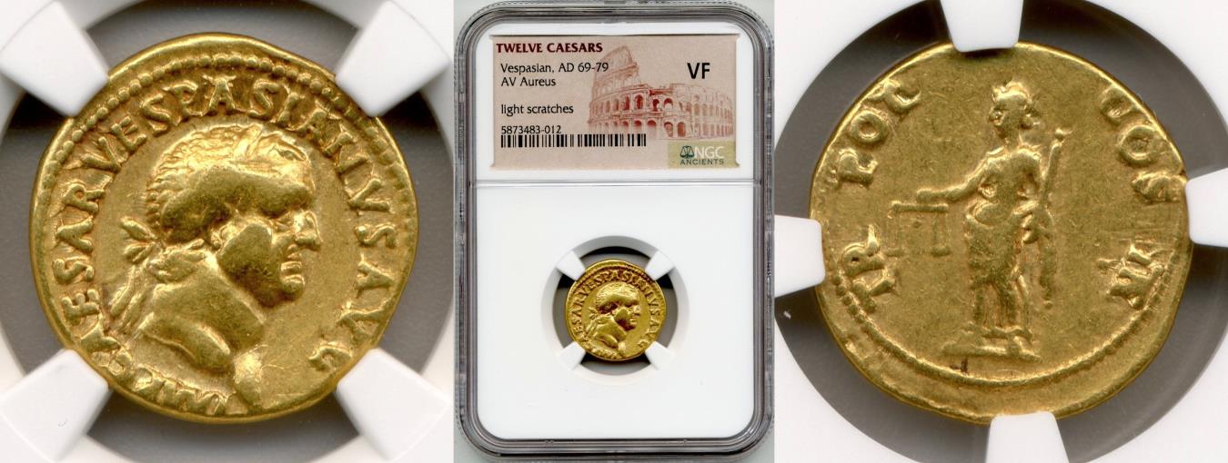 Ancient Coins - 69-79 AD Vespasian Gold Aureus NGC VF Light Scratches