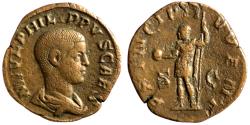 Ancient Coins - PHILIP II. As Caesar, 244-247 AD. Æ Sestertius (17.72 gm, 29mm).