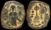 Ancient Coins - Arab-Byzantine 'Abd al-Malik, 65-86 H./685-705 AD. Follis circa 74-77 AH., Hims.