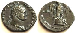 Ancient Coins - Vespasian Silver Denarius COS VI Eagle on Cippus Rome 75 AD RIC 89