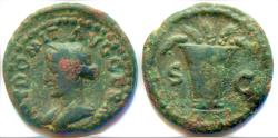 Ancient Coins - Domitian, as Caesar (AD 81-96). AE quadrans (17mm, 2.74 gm). Rome, AD 84-85.