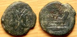 Ancient Coins - Republic L. Licinius Murena  AE As Janus/Prow . Circa 169 –158 BC