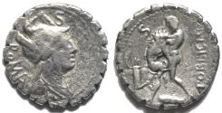 Ancient Coins - C. POBLICIUS Q.F. Serrate Denarius (80 BC). Rome.