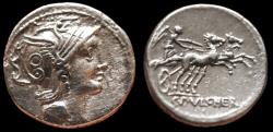 Ancient Coins - C. Claudius Pulcher (110-109 BC). AR denarius (18mm, 3.87 gm,). Rome.