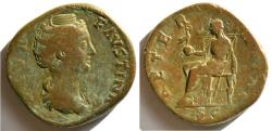 Ancient Coins - Diva Faustina I Sestertius Aeternitas Seated, Phoenix on Globe RIC 1103a