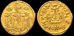 Ancient Coins - Heraclius (AD 632-641), with Heraclius Constantine and Heraclonas as Caesar. AV Solidus