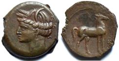 Ancient Coins - Punic Bronze Shekel Carthage , c. 264-241 BC; AE (g 8.9; mm 23).