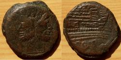 Ancient Coins - Republic Ae As : Head of Janus / Prow