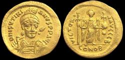Ancient Coins - Justinian I AV Solidus. Constantinople, AD 527-538. "ISVTINIANVS" Very Rare Engraver's Error