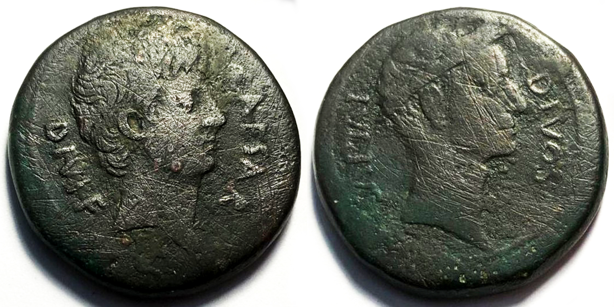 Octavian and Divus Julius Caesar. 38 BC . AE Sestertius . Roman