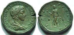 Ancient Coins - Commodus, as Caesar, 166-177. Sestertius (Orichalcum, 33 mm, 30.1 g, 6 h), Rome, 175-176. RARE