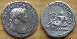 Ancient Coins - Trajan. AD 98-117. AR Denarius (19mm, 2.96 g). Rome mint. Struck circa AD 112-113.