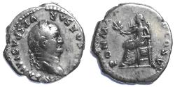Ancient Coins - Vespasian Silver Denarius Pax Seated - Rome 75 AD RIC 772