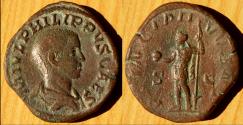 Ancient Coins - PHILIP II. As Caesar, 244-247 AD. Æ Sestertius (21.38 gm, 30mm).