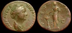 Ancient Coins - Diva Faustina I (wife of A. Pius) Æ Sestertius. Rome, AD 141-146. PIETAS