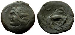 Ancient Coins - EXTREMELY RARE - ZEUGITANA CARTHAGE, Libyan Revolt. Circa 241-238 BC. Æ 2 Shekels