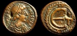 Ancient Coins - Justinian I. 527-565. Æ Pentanummium (15mm, 2.20 g, 9h). Carthage. Struck 539-543.