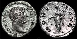 Ancient Coins - Hadrian. AD 117-138. AR Denarius (3.2 g,). Rome mint. Struck circa AD 134-138.