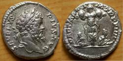 Ancient Coins - Septimius Severus. Silver Denarius, AD 201. Rome.
