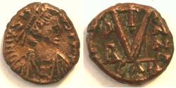 Ancient Coins - Justin II. 565-578. Æ pentanummium (15 mm, 2.8 g). Carthage, ca. 565/6. RARE
