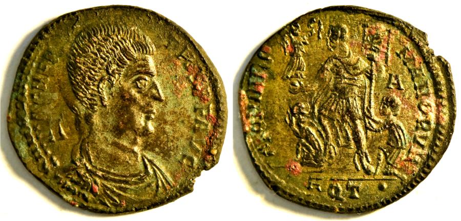 Ancient Coins - Magnentius AE3, Aquileia. AD 350-352. 24mm, 5.1 g. GLORIA ROMANORVM  RARE