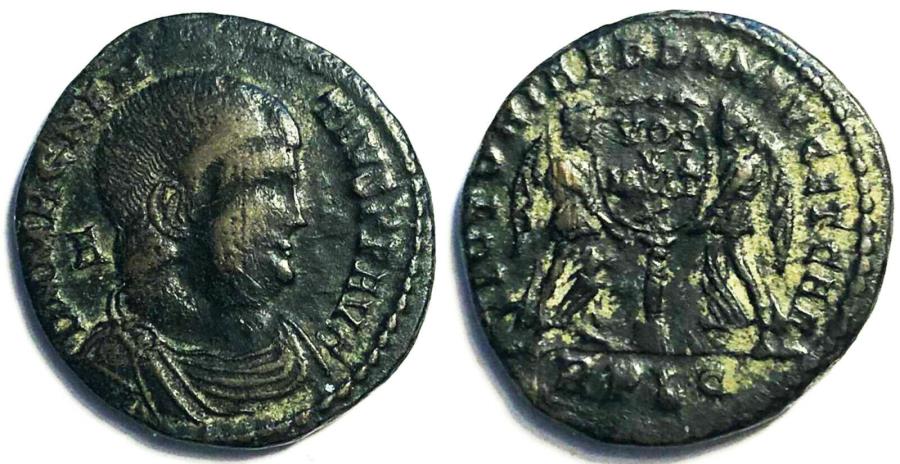 Ancient Coins - Magnentius, 350-353 A.D. AE Follis. Lyon mint, , RIC 145 - Roman imperial coin