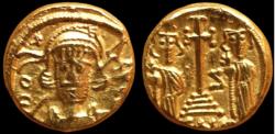 Ancient Coins - Constantine IV with Heraclius and Tiberius. AV solidus Carthage (677/8) VERY RARE