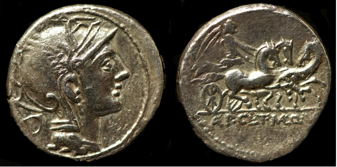 Appius Claudius Pulcher. AR denarius. Rome mint, 111110 BC. Victory