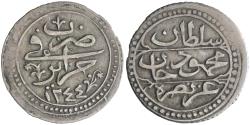 World Coins - Ottoman: Mahmud II (1808-1839), silver 1/4 budju (2.66g), Jaza'ir (Algiers) mint, AH 1244 (1828-1829 CE).