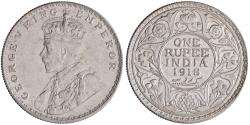 World Coins - British India: George V (1910-1936), silver rupee (11.62g), Bombay mint, 1918 CE.