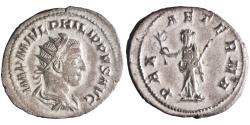 Ancient Coins - Roman: Philip II (247-249), silver antoninianus (3.69g), Rome mint, 247 CE. Pax standing left, holding branch and transverse sceptre.