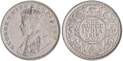 World Coins - British India: George V (1910-1936), silver rupee (11.64g), Bombay mint, 1919 CE.