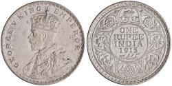 World Coins - British India: George V (1910-1936), silver rupee (11.61g), Bombay mint, 1913 CE.