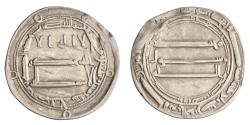World Coins - Abbasid: Harun al-Rashid (786-809), silver dirham (2.58g), Madinat al-Salam (Baghdad) mint, AH 175 (791-792 CE). Rare double margin type citing Harun.