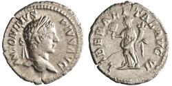 Ancient Coins - Roman: Caracalla (198-217), silver denarius (3.03g), Rome mint, 198-217 CE. Laureate bust / Liberalitas standing left holding coin counter and cornucopiae.