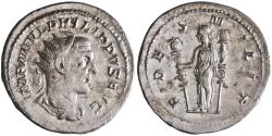 Ancient Coins - Roman: Philip I "the Arab" (244-249), silver antoninianus (3.85g), Rome mint, 244-247 CE. Fides.