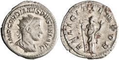 Ancient Coins - Roman: Gordian III (238-244), silver antoninianus (4.53g), Rome mint, January of 244 CE. Radiate, draped, and cuirassed bust right / Felicitas standing left with caduceus and corn