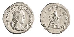 Ancient Coins - Roman: Herennia Etruscilla (249-251), silver antoninianus (3.94g), Rome mint, 249-251 CE. Diademed and draped bust on crescent / Pudicitia seated, holding sceptre and drawing veil