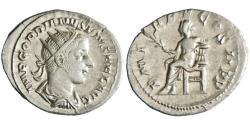 Ancient Coins - Roman: Gordian III (238-244), silver antoninianus (3.86g), Rome mint, 238-244 CE. Apollo, bare to waist, seated left with branch, resting elbow on lyre.