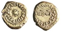 World Coins - Umayyad: al-Walid I (705-715), pale gold solidus (2.98g), SPN (Spania/al-Andalus) mint, Indiction year XI (11), AH 93-95 (711-714 CE). Arab-Latin/Arab-Byzantine series. This numism