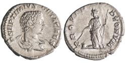 Ancient Coins - Roman: Geta, as Caesar (198-209), silver denarius (3.41g), Rome mint, 203-208 CE. Providentia standing left, holding wand over globe and sceptre.