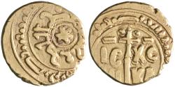 World Coins - Sicily: Tancred (1189-1194), gold tari (1.94g), Siqiliya (Sicily), 1189-1194 CE. Tancred cited with Arabic title al-Mu'azzam.
