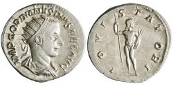 Ancient Coins - Roman: Gordian III (238-244), silver antoninianus (4.11g), Rome mint, 238-244 CE. Jupiter standing front, looking right holding sceptre and thunderbolt.