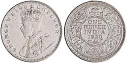 World Coins - British India: George V (1910-1936), silver rupee (11.65g), Calcutta mint, 1920 CE.